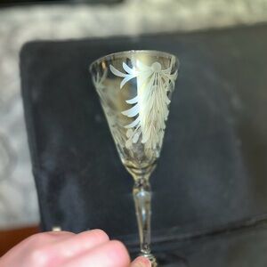Etched Glass Goblet with Holly Leaf Design